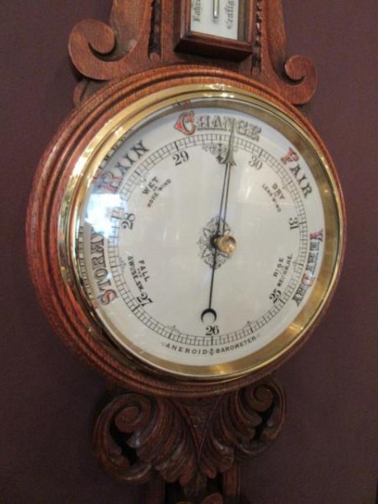 Top Quality Antique Polished Oak Banjo Barometer - Image 2