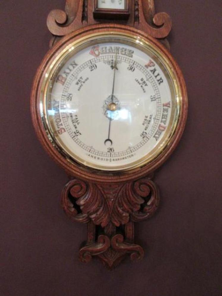 Top Quality Antique Polished Oak Banjo Barometer - Image 5