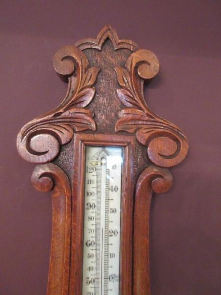 Top Quality Antique Polished Oak Banjo Barometer - Image 6