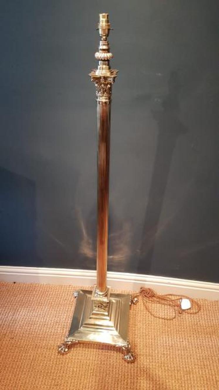 Top Quality Antique  Brass Corinthian Column Lamp Standard - Image 1