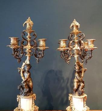 Outstanding Pair of Ormolu & Bronze Candelabra