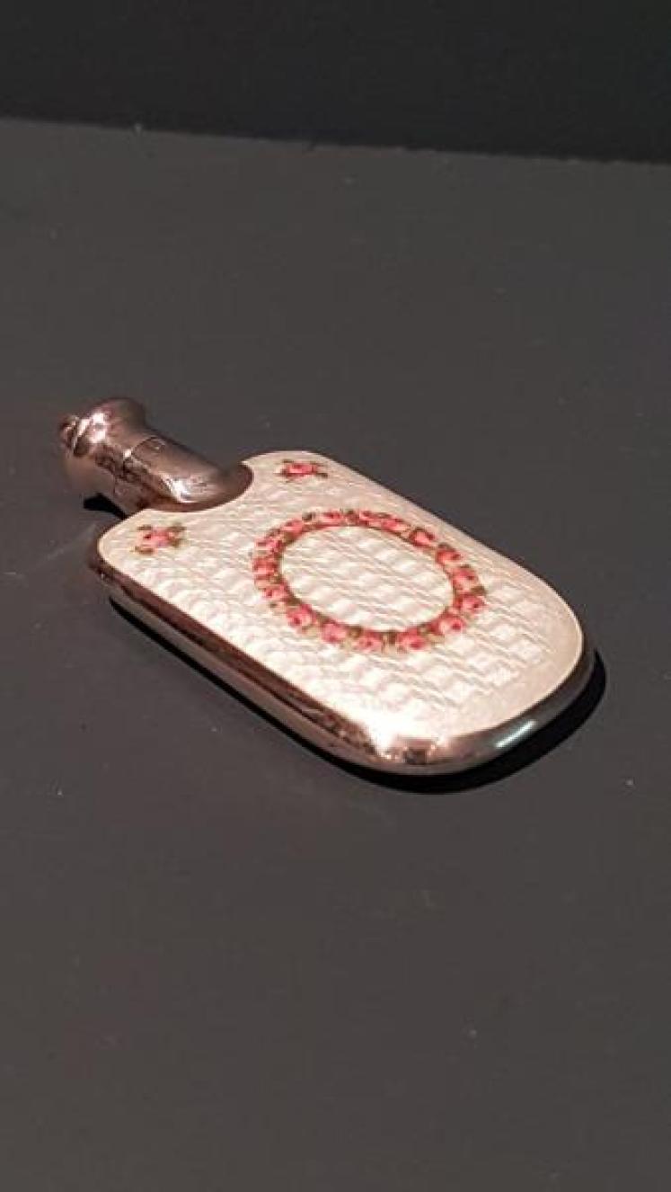 Antique Engine Turned Enamel Silver Pocket Scent Bottle - Image 7