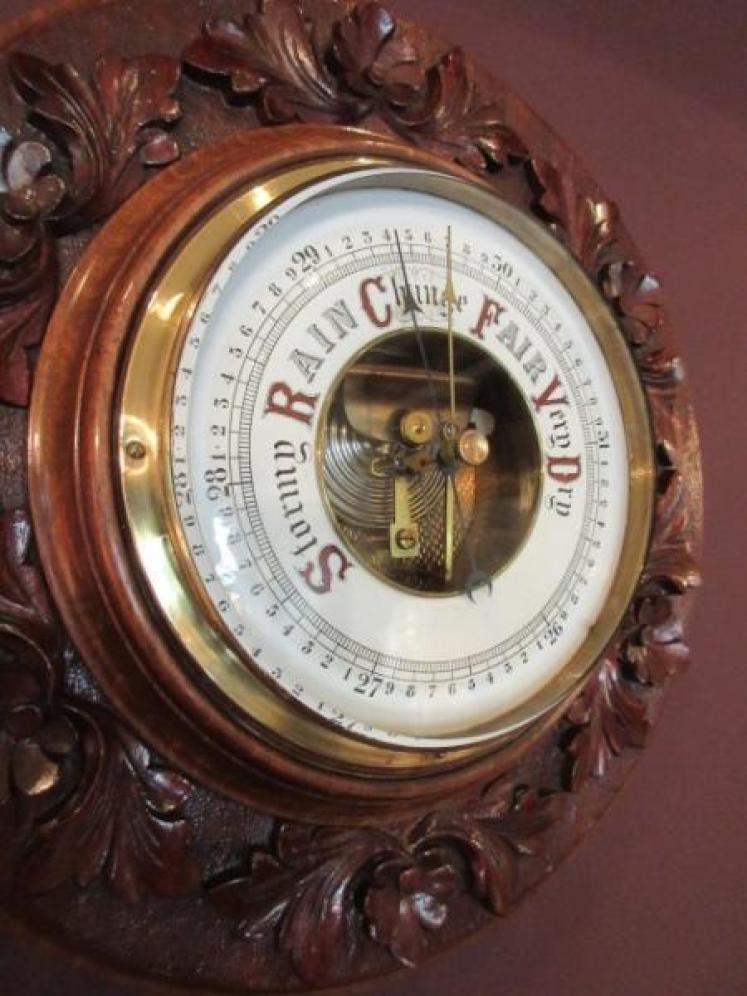 Mid Victorian Walnut Foliage Carved Barometer - Image 3