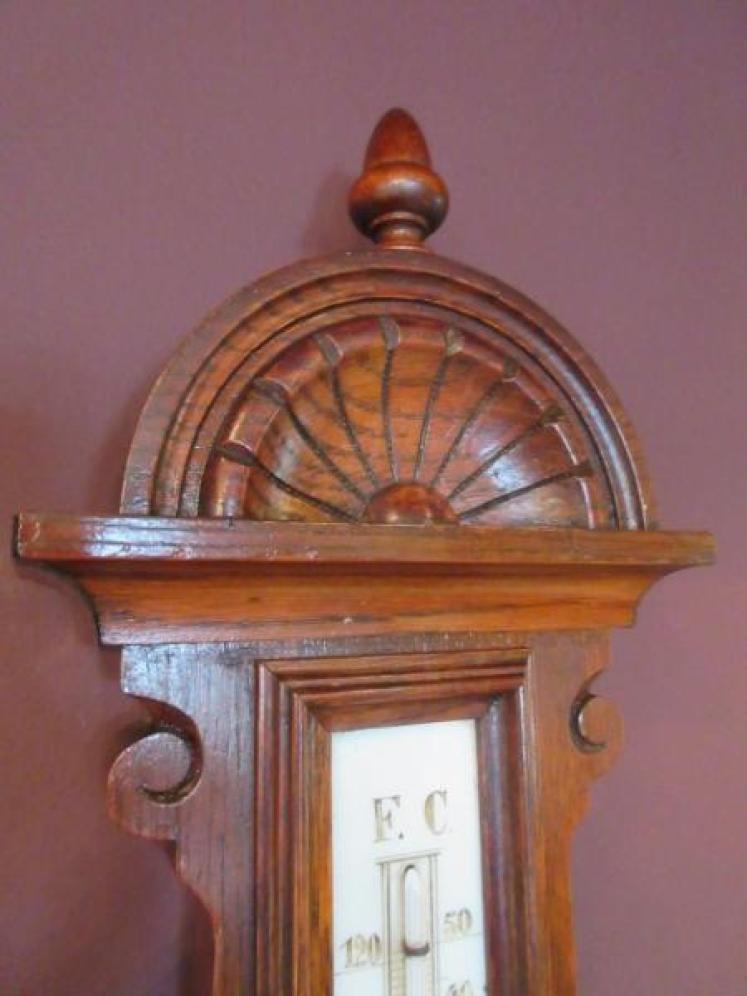 Small Victorian Polished Oak Banjo Barometer - Image 6