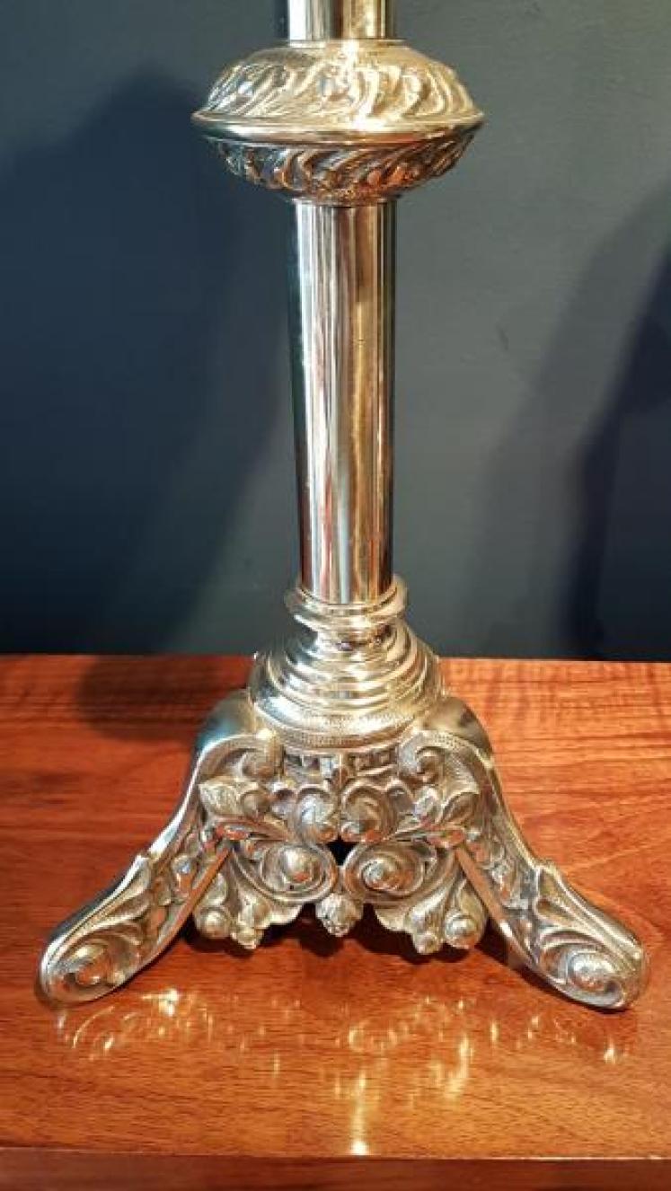 Pair of Victorian Cast Brass Church Candlesticks Lamps - Image 6