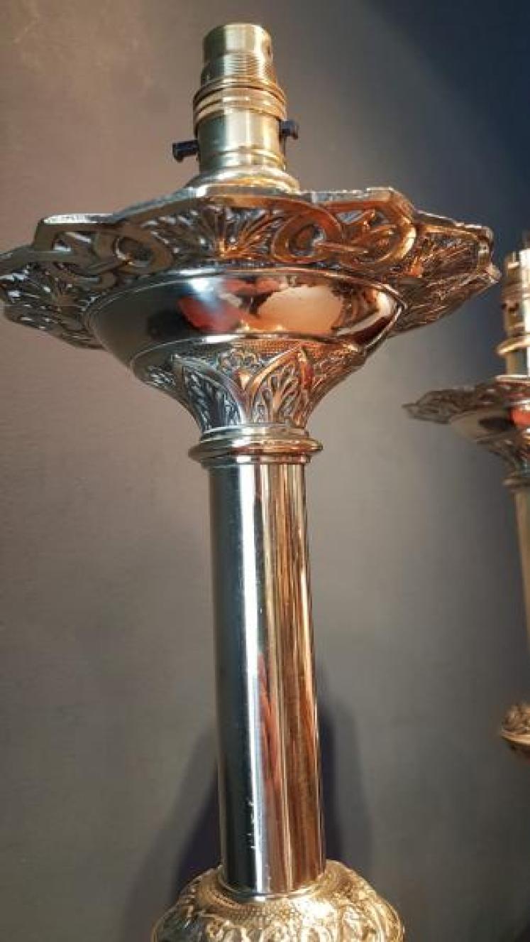 Pair of Victorian Cast Brass Church Candlesticks Lamps - Image 7