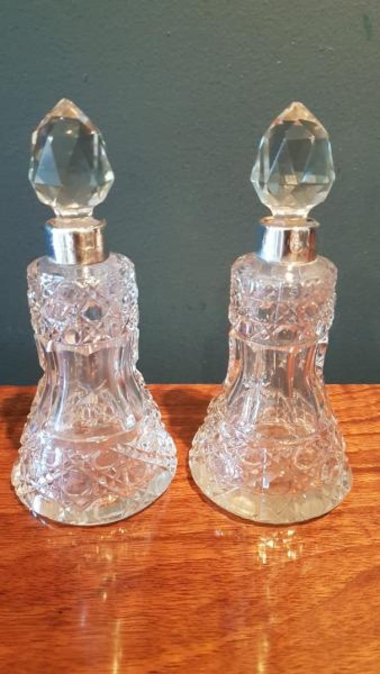 Pair of Silver Mounted Cut Crystal Scent Bottles - Image 1