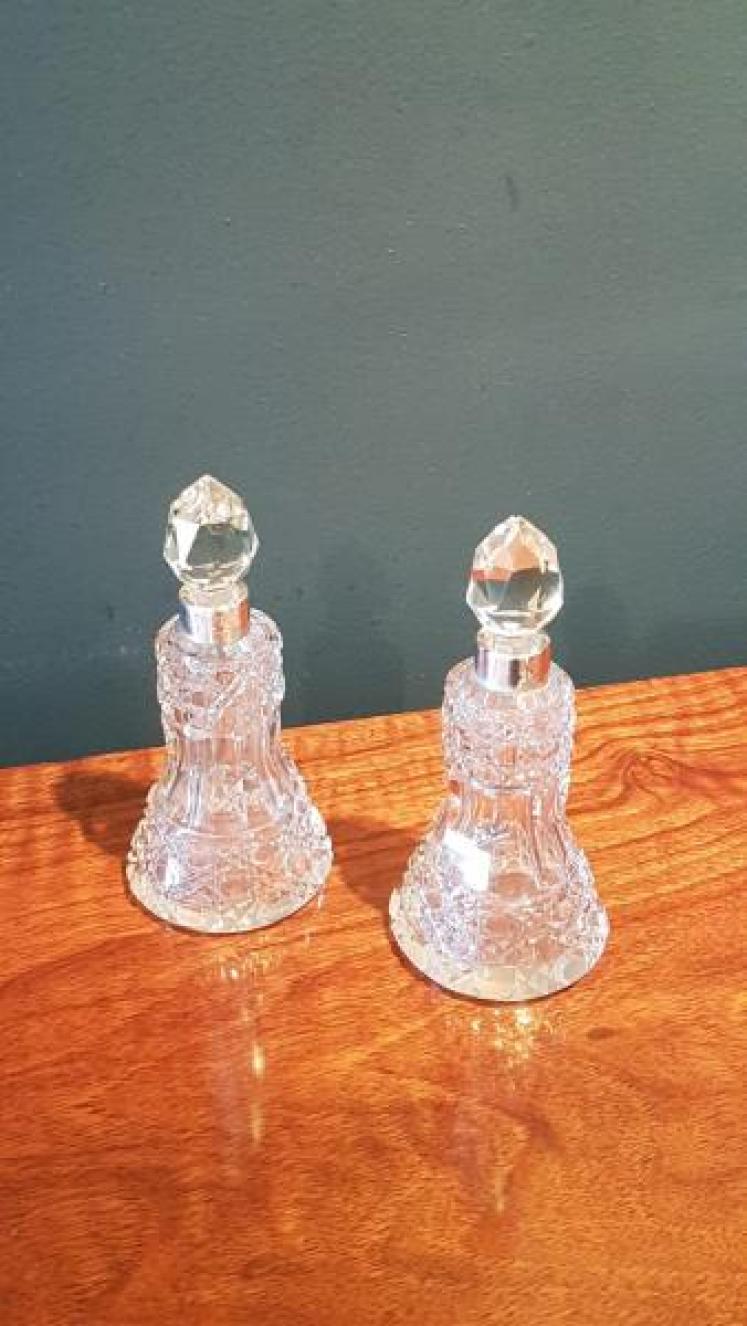 Pair of Silver Mounted Cut Crystal Scent Bottles - Image 2