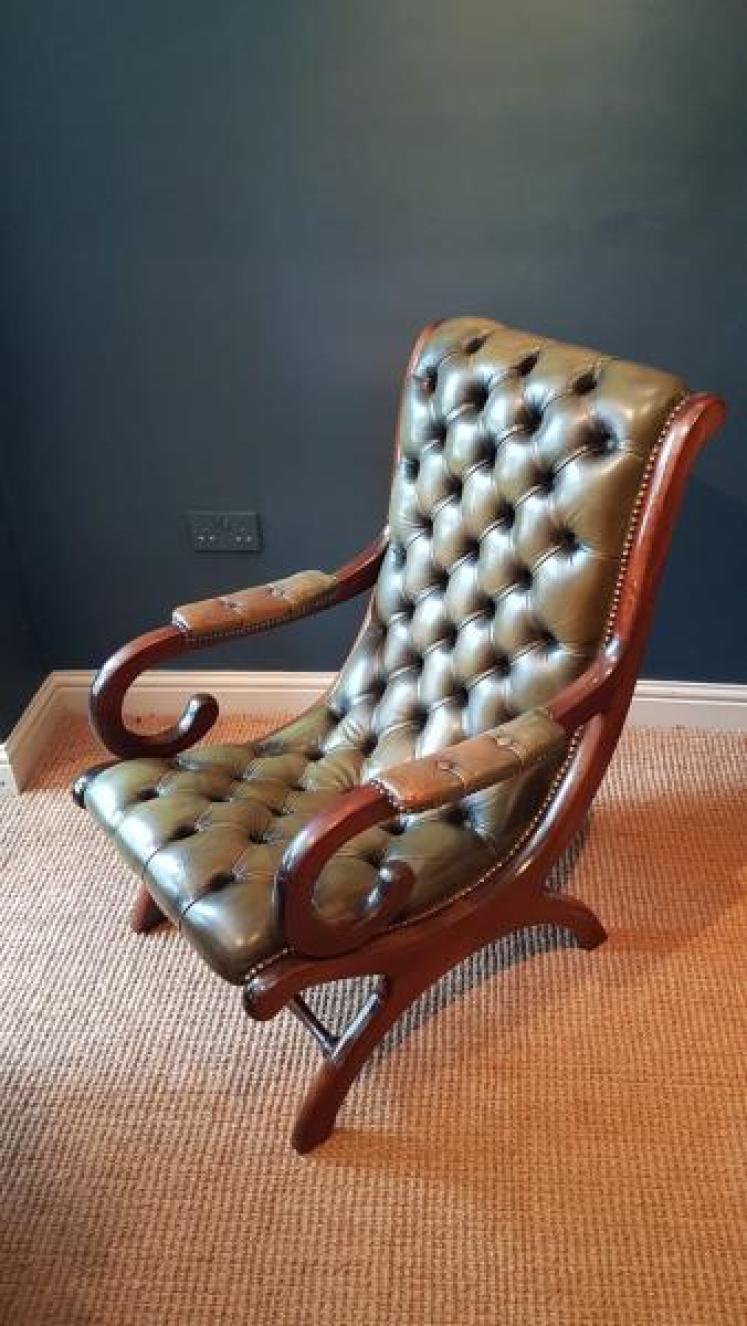 Antique Button Hide Library Arm Chair - Image 3