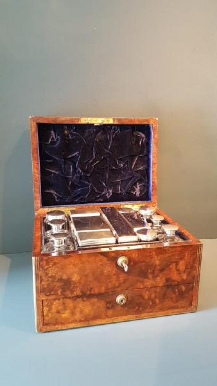 Superb Victorian Walnut and Silver Travelling Box - Image 1