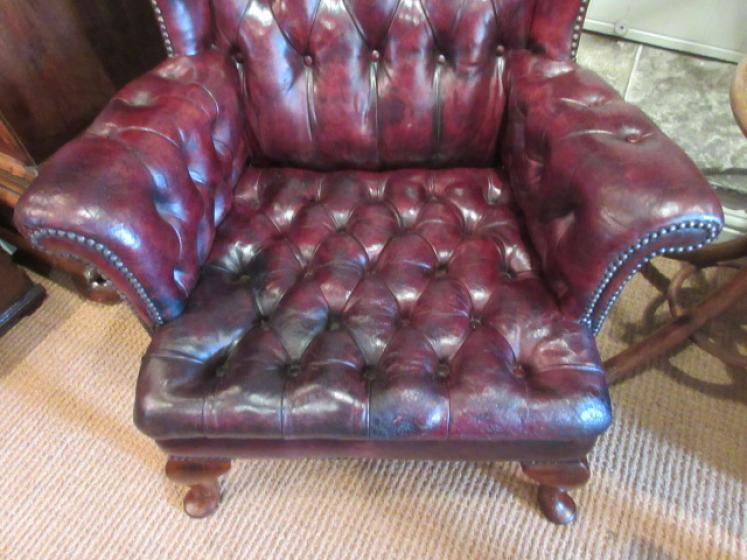 Antique Leather Chesterfield Wing Armchair - Image 2