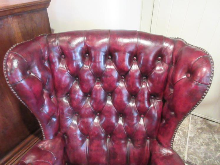 Antique Leather Chesterfield Wing Armchair - Image 3