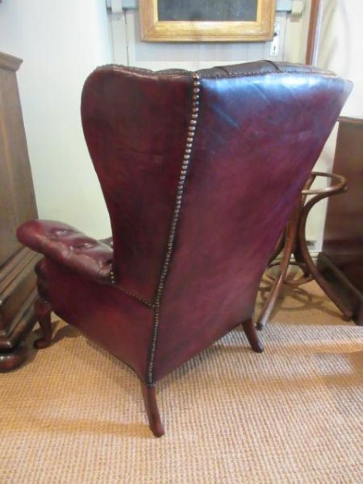 Antique Leather Chesterfield Wing Armchair - Image 5