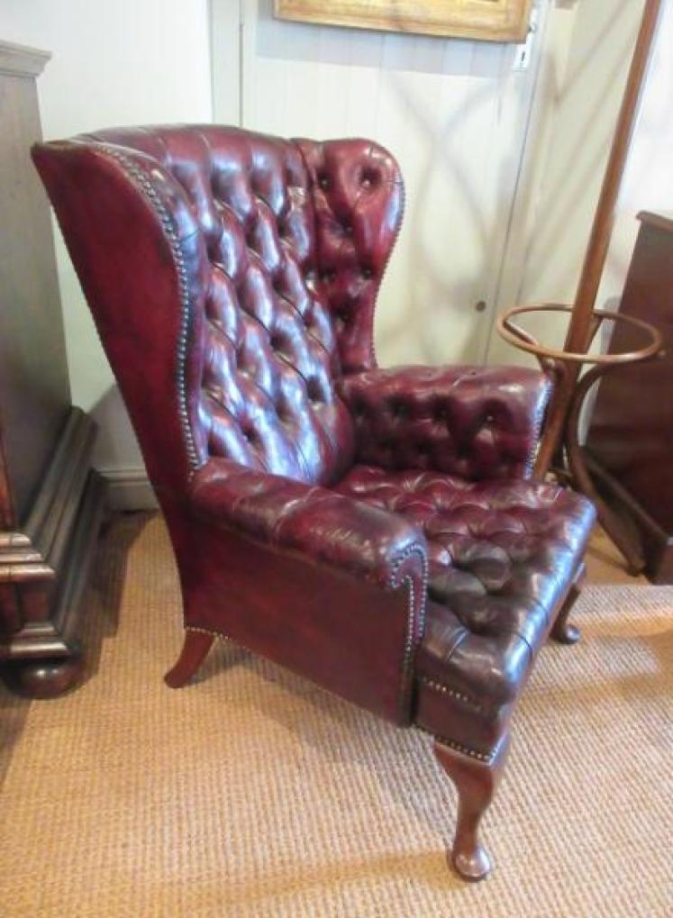 Antique Leather Chesterfield Wing Armchair - Image 6