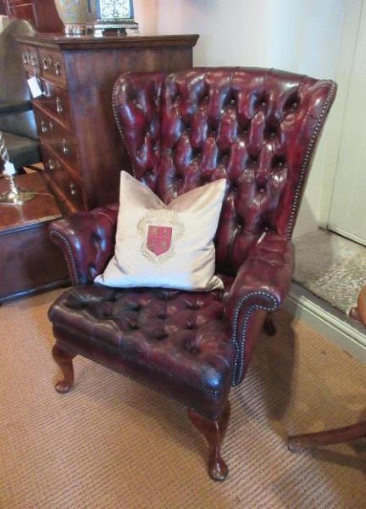 Antique Leather Chesterfield Wing Armchair - Image 7