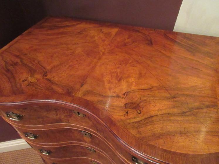Antique Figured Walnut Serpentine Chest of Drawers - Image 2