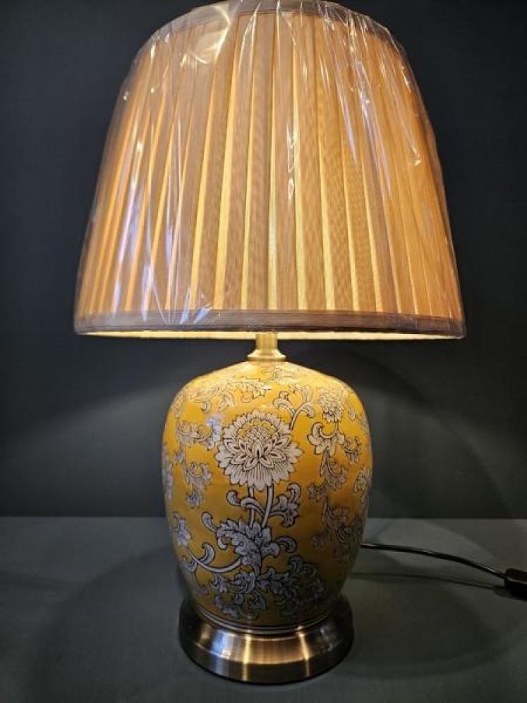 Imperial Yellow Porcelain Lamp and Silk Effect Shade - Image 5