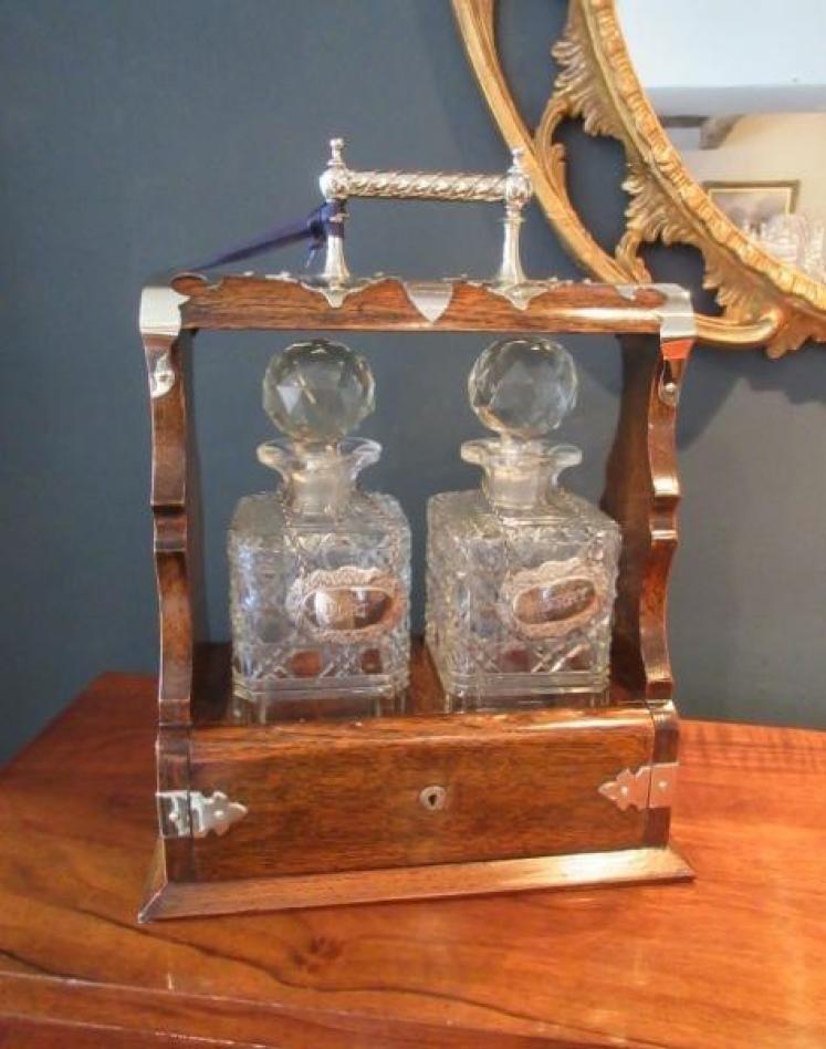 Superior Victorian Oak & Silvered Two Bottle Tantalus - Image 1