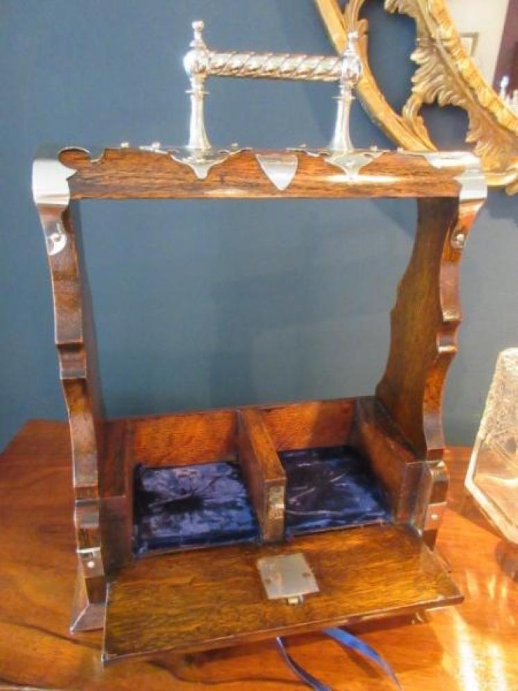 Superior Victorian Oak & Silvered Two Bottle Tantalus - Image 5