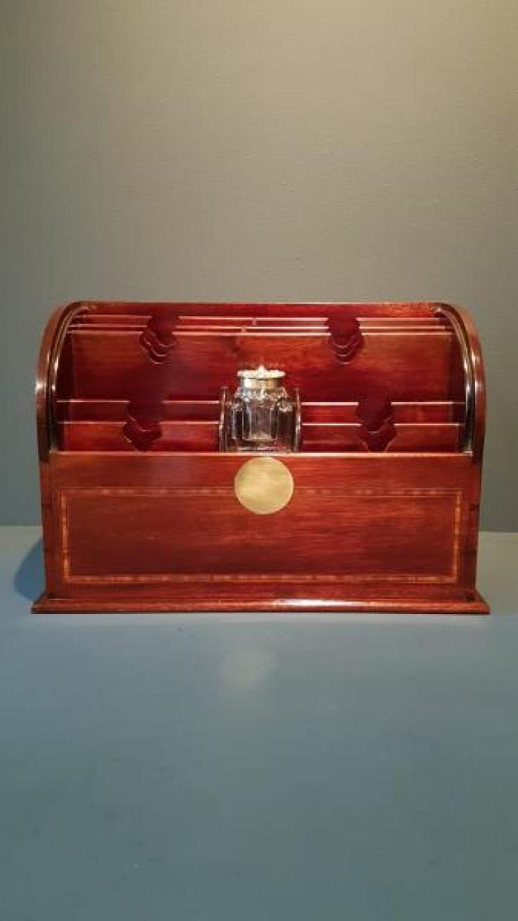 Late Victorian Inlaid Letter Rack & Inkwell - Image 1