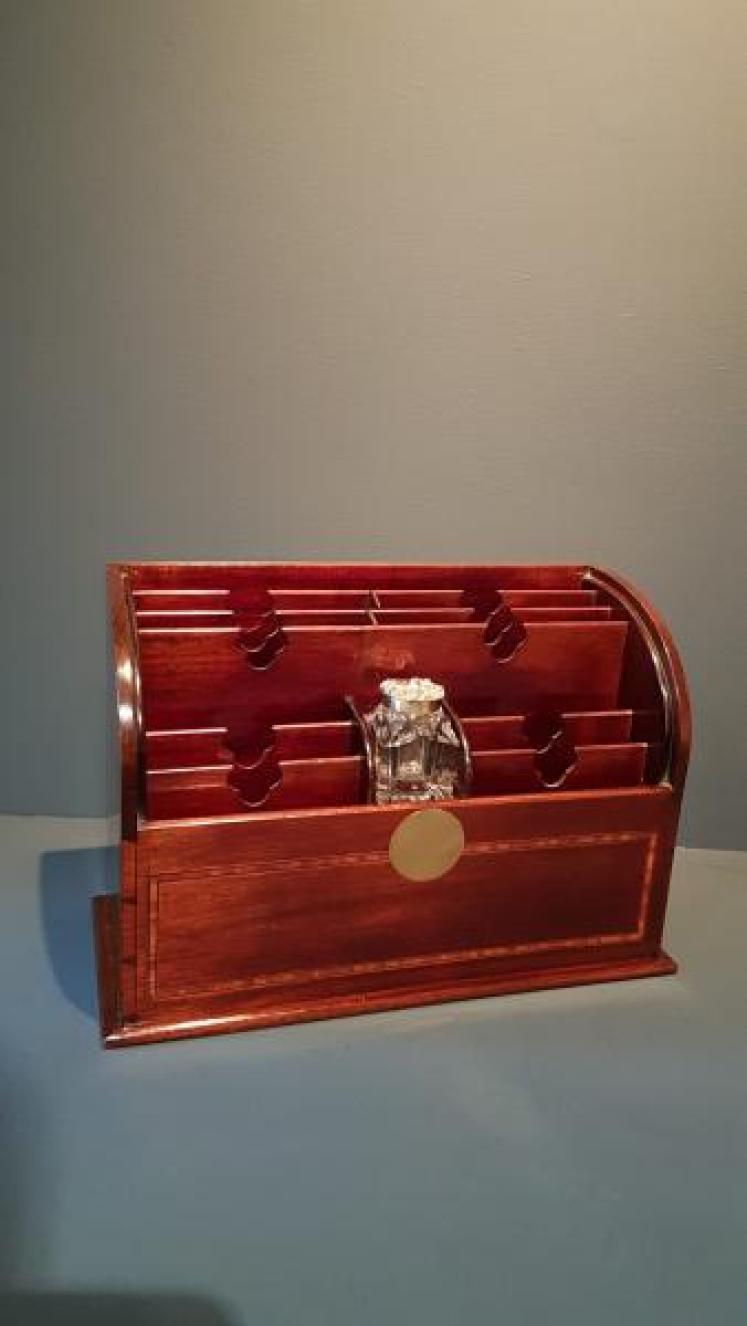 Late Victorian Inlaid Letter Rack & Inkwell - Image 6