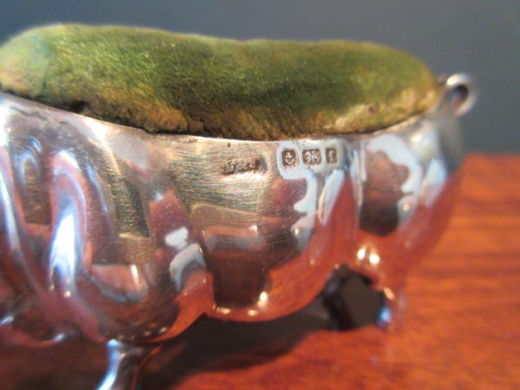Large Antique Silver Pig Pin Cushion - Image 3