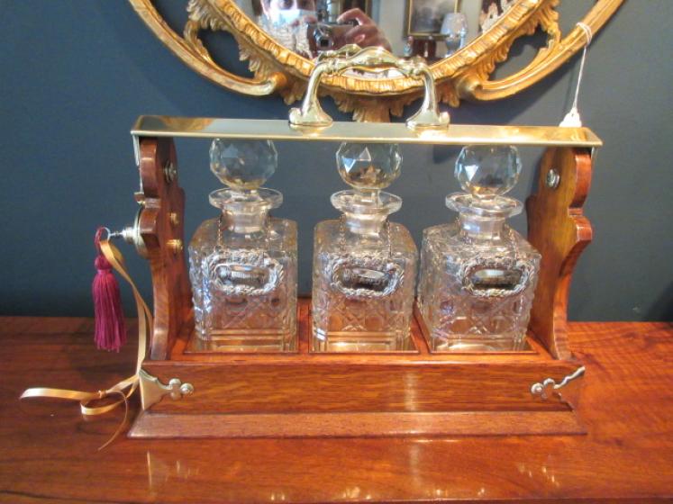 Late Victorian Polished Oak Three Bottle Tantalus - Image 1