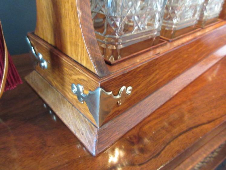 Late Victorian Polished Oak Three Bottle Tantalus - Image 4
