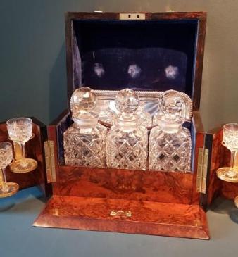 Superb Victorian Burr Walnut Tantalus Box