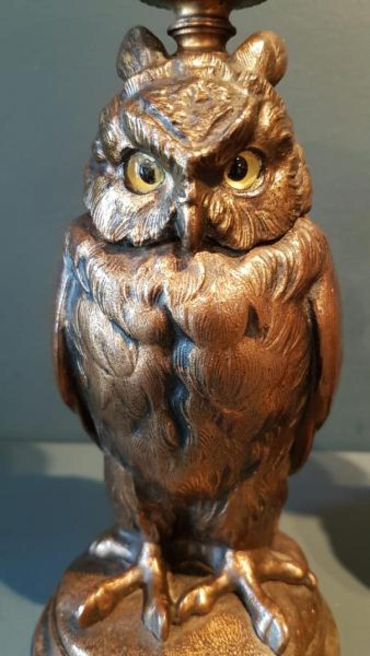 Pair of Edwardian Bronzed Owl Candlesticks - Image 3