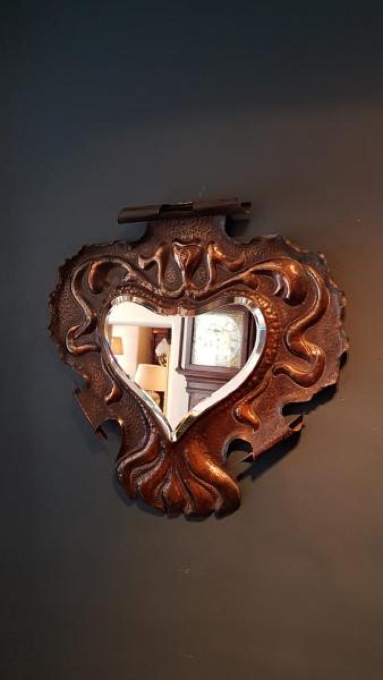 Arts and Crafts Copper Heart Shaped Mirror - Image 6