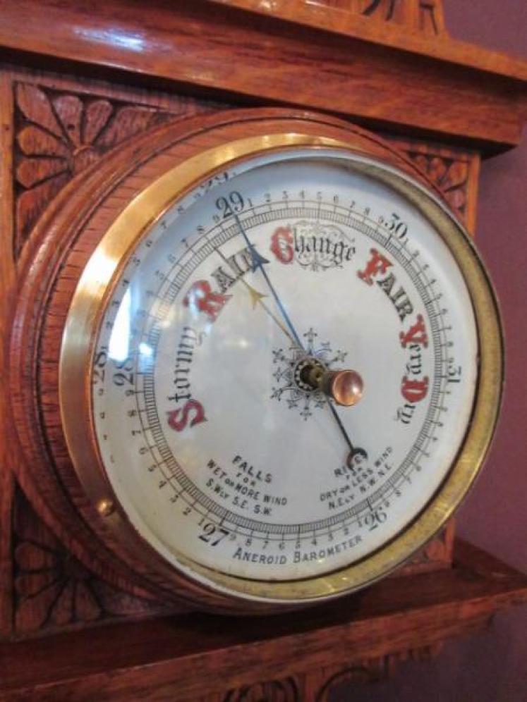 Small Antique Carved Oak Banjo Barometer - Image 2