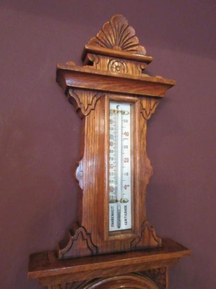 Small Antique Carved Oak Banjo Barometer - Image 3