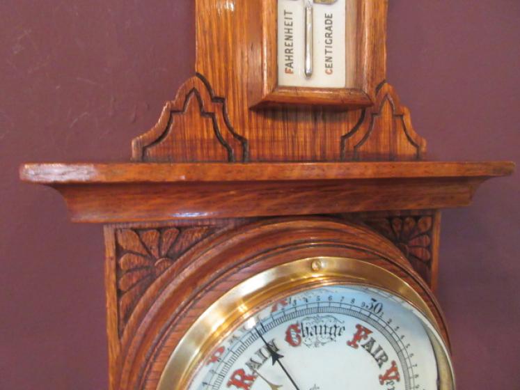 Small Antique Carved Oak Banjo Barometer - Image 4