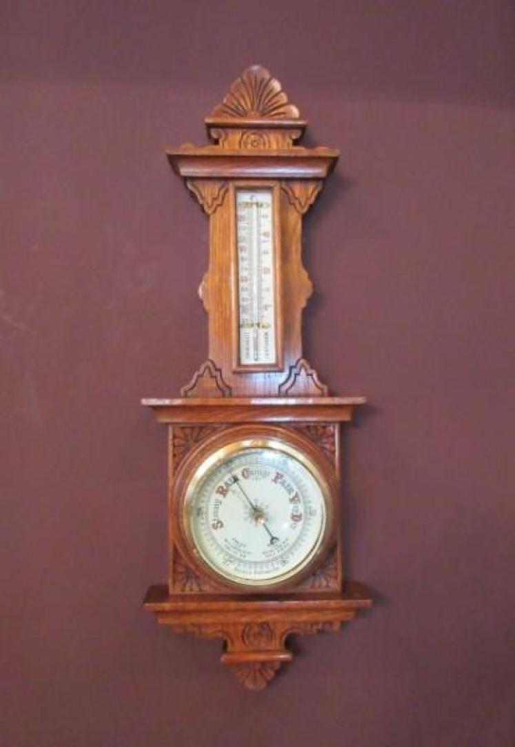 Small Antique Carved Oak Banjo Barometer - Image 7