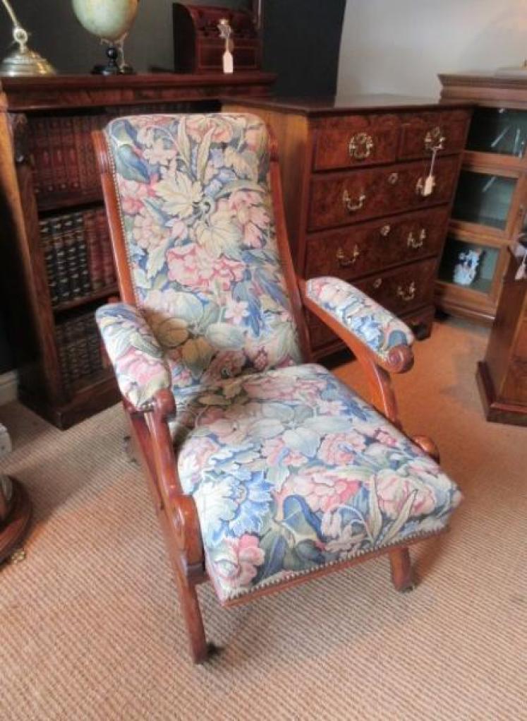 Mid Victorian Walnut Upholstered Reclining Armchair - Image 1