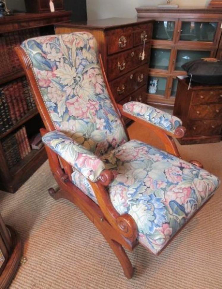 Mid Victorian Walnut Upholstered Reclining Armchair - Image 2