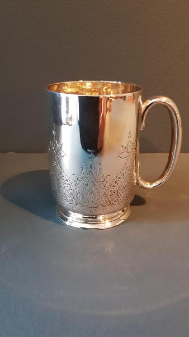 Victorian Engraved Silver Christening Mug - Image 1