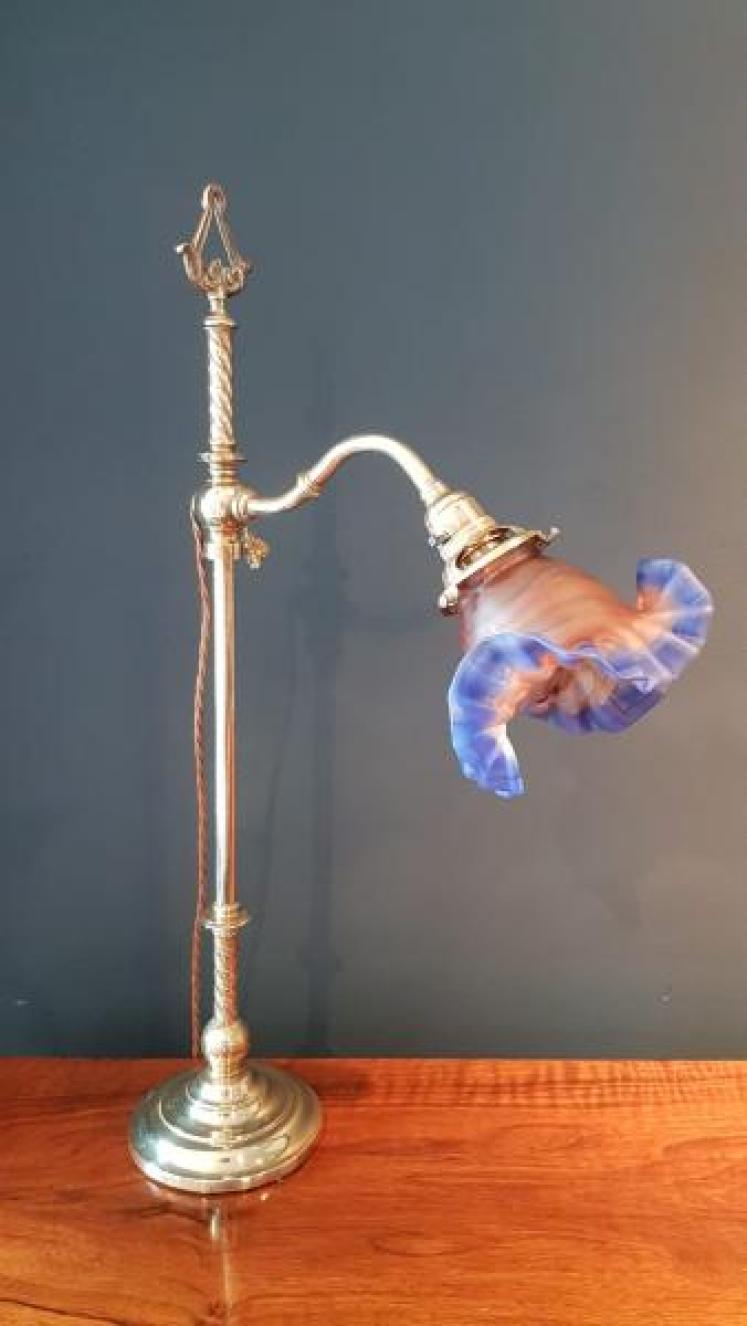 Superb Edwardian Cast Brass Table Lamp and Shade - Image 1