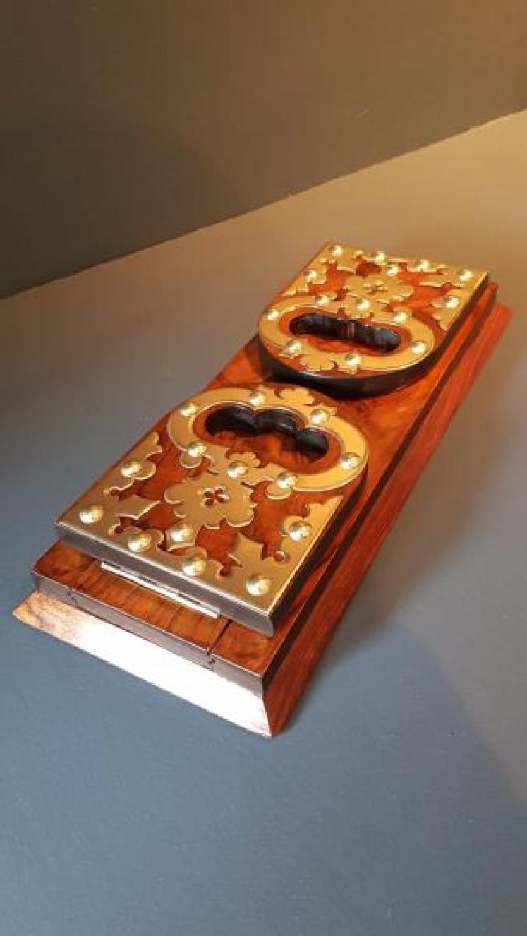 Victorian Walnut Brass Trimmed Book Slide - Image 1