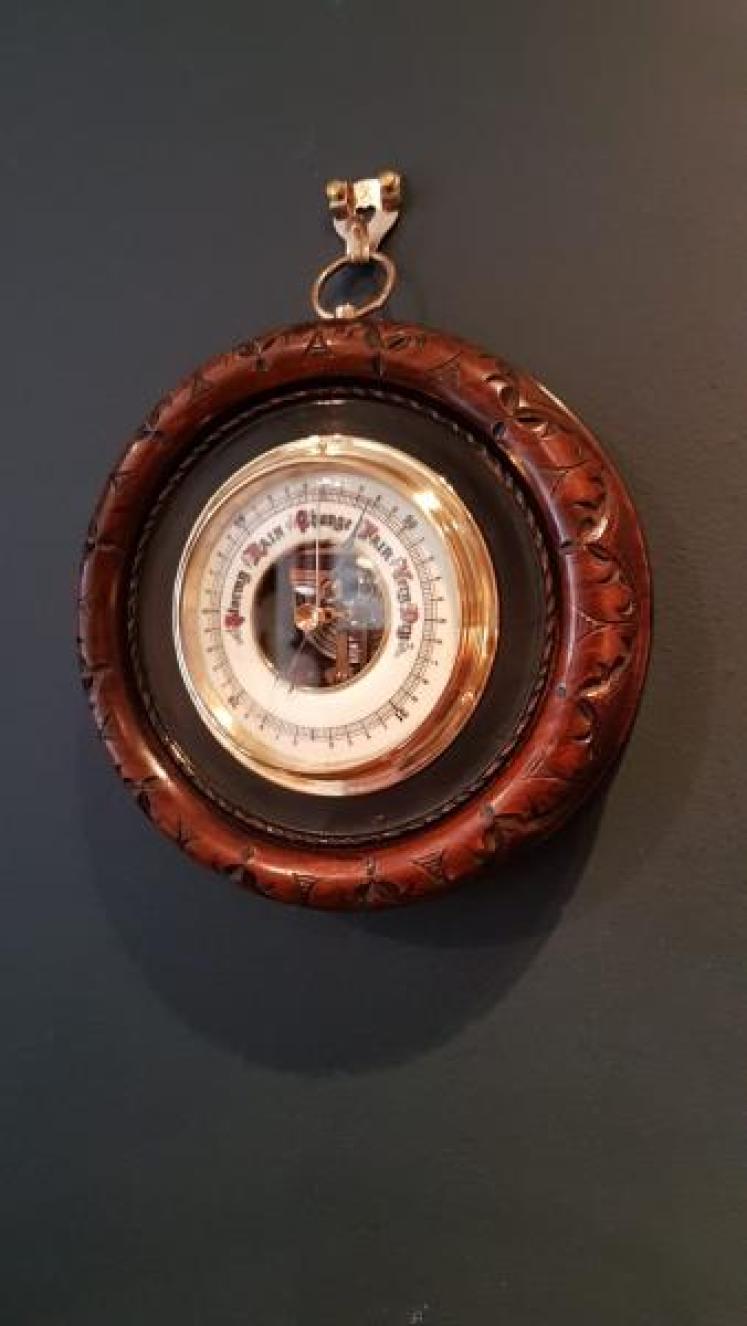 Quality Victorian Carved Mahogany Aneroid Barometer - Image 2
