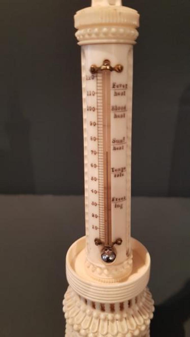 Antique Carved and Turned Bone Desk Thermometer  - Image 4