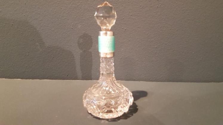 Cut Crystal Scent Bottle with Silver and Enamel Collar - Image 1