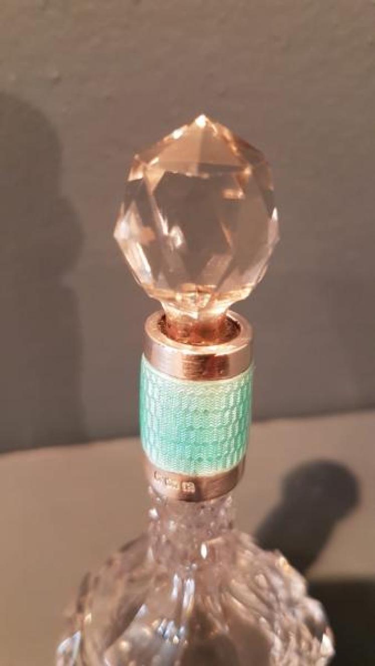 Cut Crystal Scent Bottle with Silver and Enamel Collar - Image 2