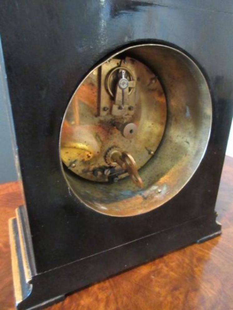Antique Chinioserie Black Lacquered Mantel Clock - Image 6