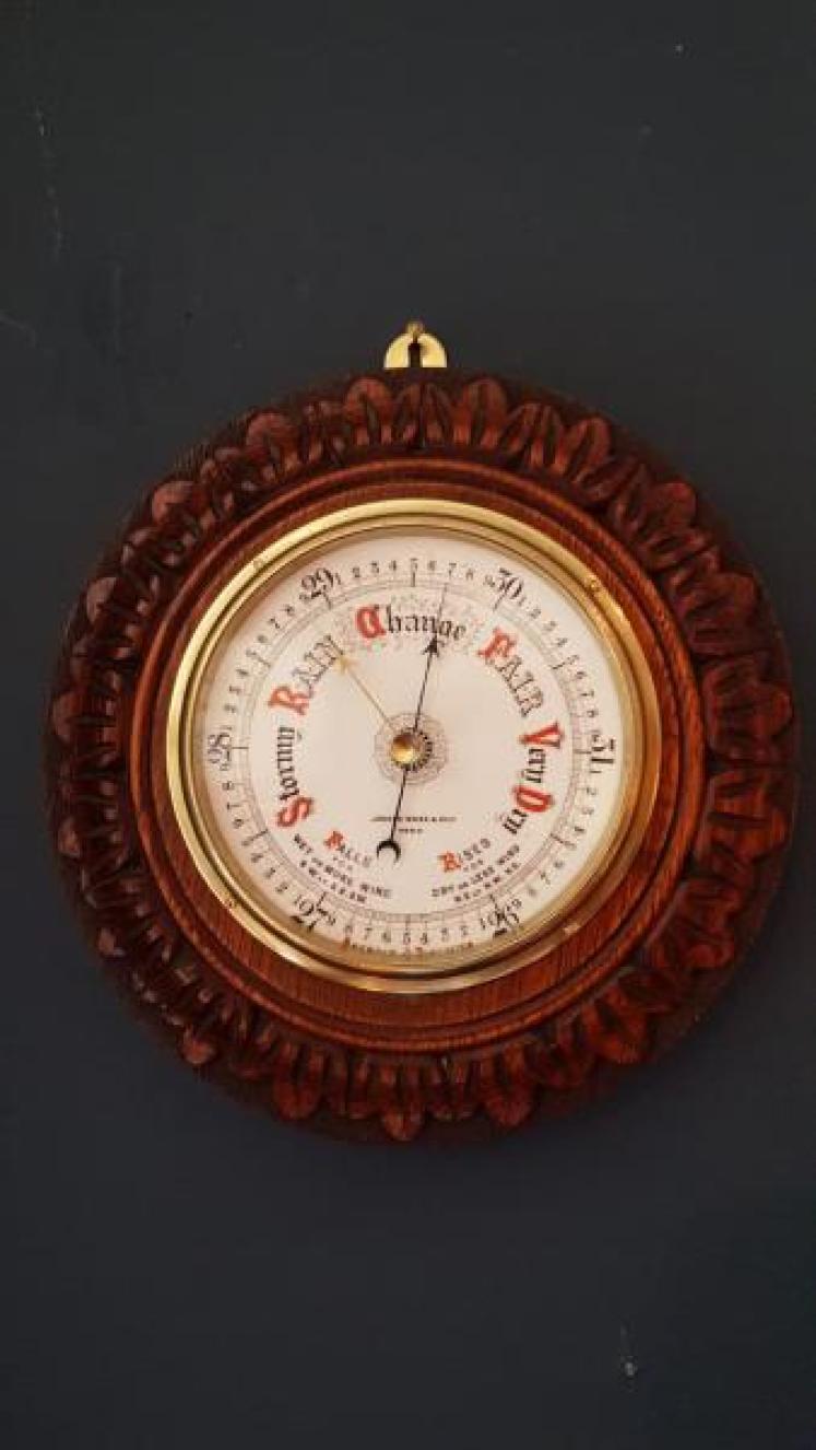 Superb Victorian Carved Oak Android Barometer - Image 1