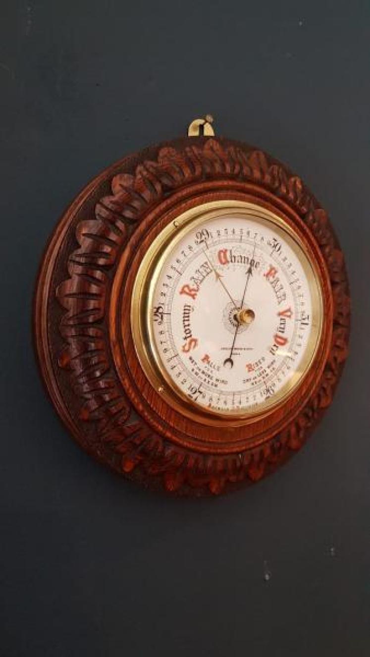 Superb Victorian Carved Oak Android Barometer - Image 2