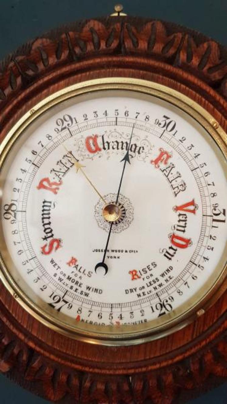Superb Victorian Carved Oak Android Barometer - Image 3