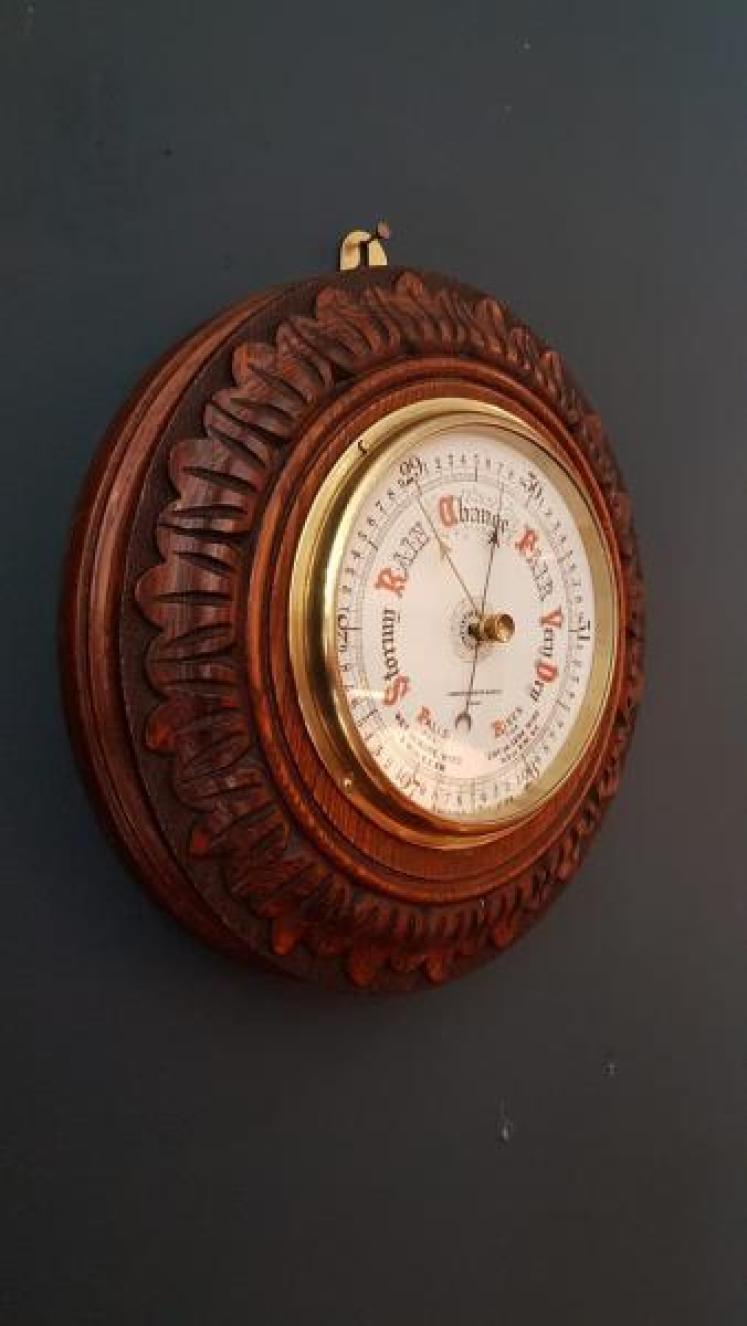 Superb Victorian Carved Oak Android Barometer - Image 5