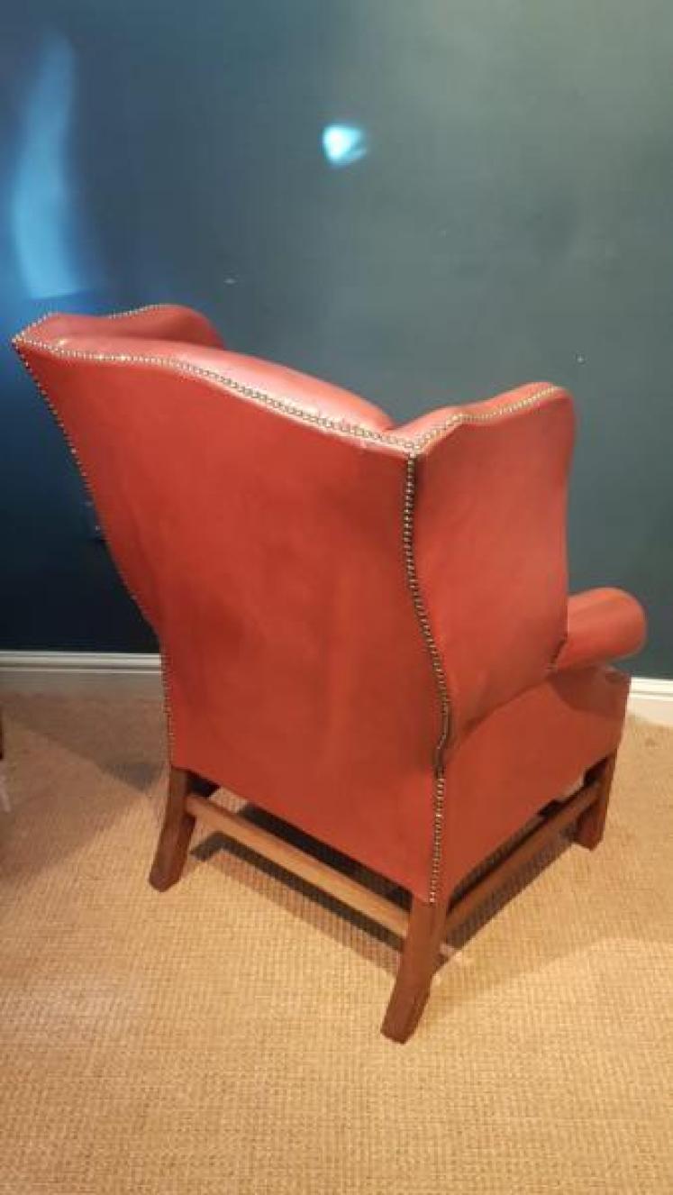 Original 1920's Red Hide Wing Back Arm Chair - Image 2